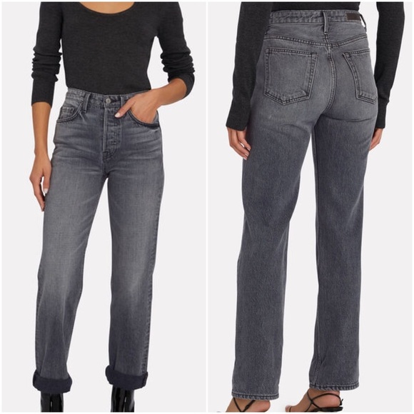 {GRLFRND} Mica High Rise Straight Leg Boyfriend Jeans, Black Smoke, Size 26 - Picture 1 of 11